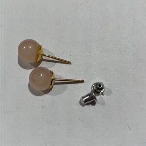 Rose quartz ball on Gold tone stainless steel post pierced Earrings